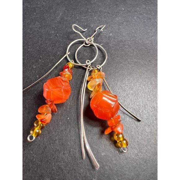 Vintage carnelian sterling silver dangle earrings - Picture 1 of 16